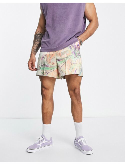 ASOS DESIGN smart cropped bermuda shorts in pink marble print