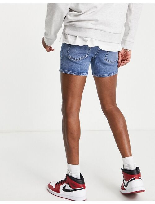 ASOS DESIGN skinny denim shorts with dark blue wash in shorter length
