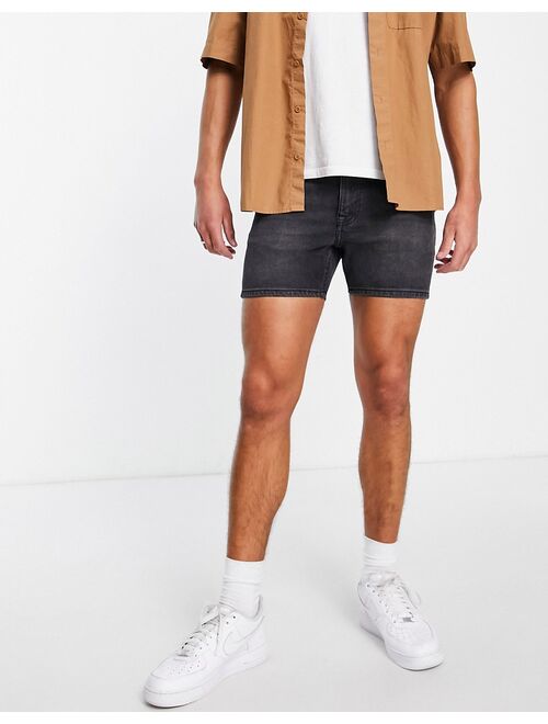 ASOS DESIGN skinny denim shorts in washed black in shorter length