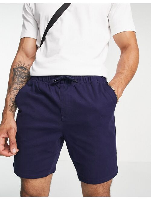ASOS DESIGN slim chino shorts with elasticated waist in navy