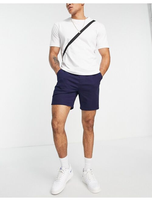 ASOS DESIGN slim chino shorts with elasticated waist in navy