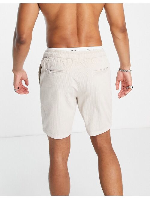 ASOS DESIGN slim shorts in beige cord