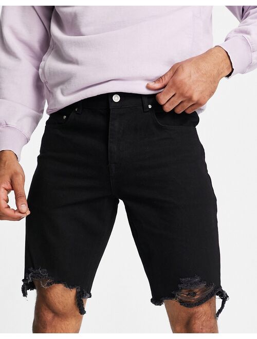 ASOS DESIGN slim denim shorts in black with raw hem