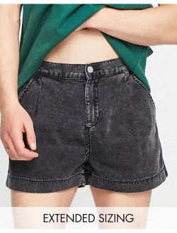 denim shorts in shorter length with elasticated waist in vintage black wash