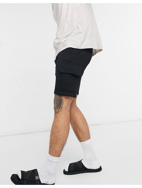 ASOS DESIGN jersey shorts with cargo pockets in black