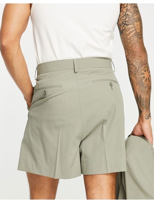 ASOS DESIGN wide leg shorts in micro seersucker in sage green