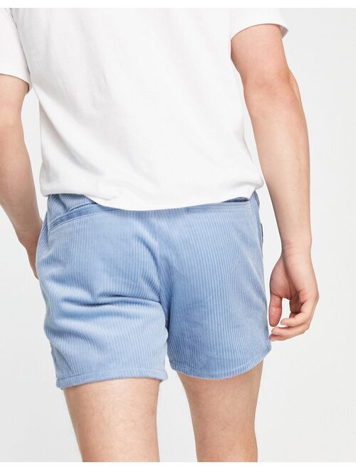 ASOS DESIGN slim shorts with side vents in pastel blue cord