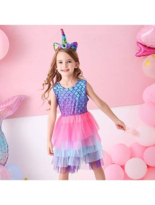 VIKITA Toddler Girls Dresses for Summer Short Sleeve Kid Clothes Party Tutu Dresses for Little Girls,2-8 Years