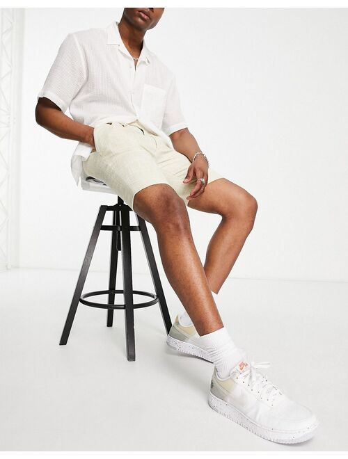 ASOS DESIGN smart skinny cotton mix basketweave shorts in stone