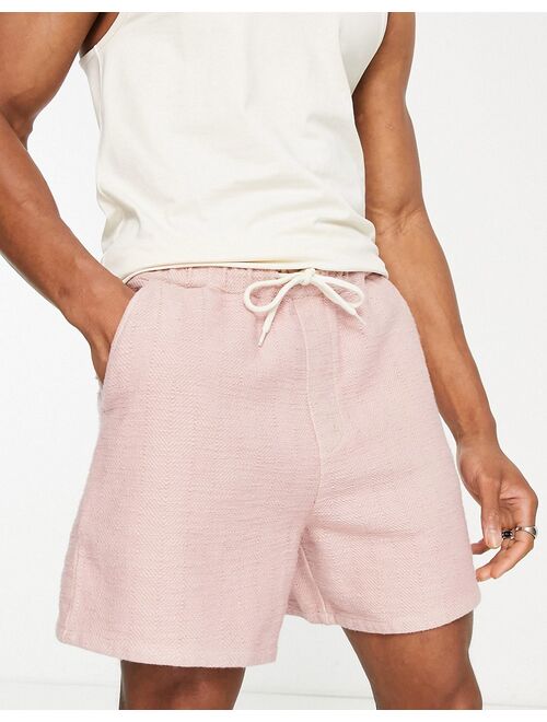 ASOS DESIGN wide shorts in pink natural look textured fabric