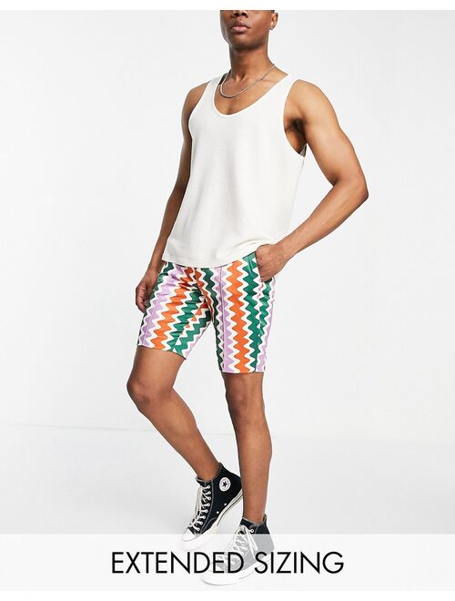 ASOS DESIGN smart skinny shorts in rainbow abstract stripe