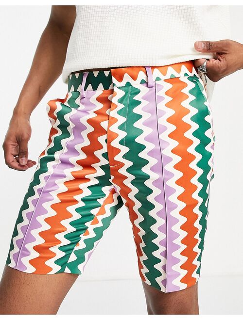 ASOS DESIGN smart skinny shorts in rainbow abstract stripe