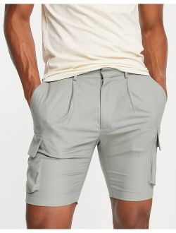 skinny smart shorts with cargo pockets in khaki