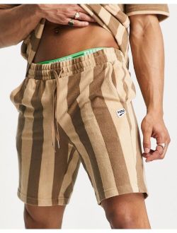 Downtown terrycloth shorts in brown stripe - Exclusive to ASOS