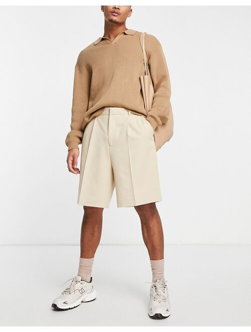 ASOS DESIGN wide shorts in stone