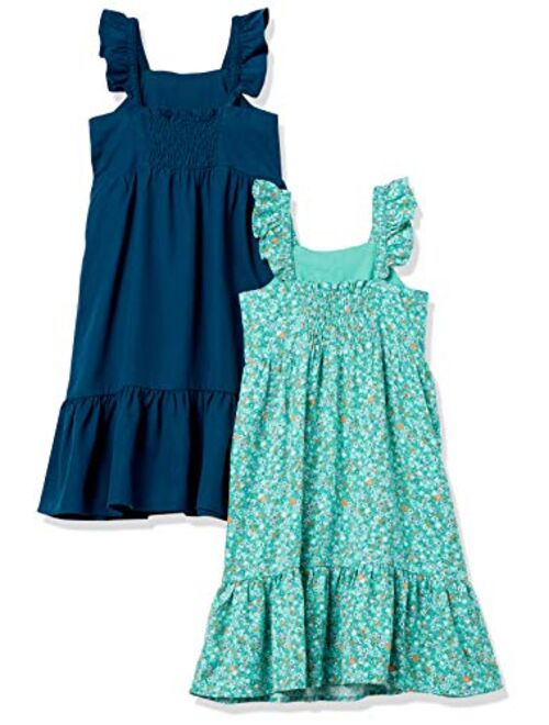 Amazon Essentials Girls and Toddlers' Sleeveless Woven Dresses, Pack of 2
