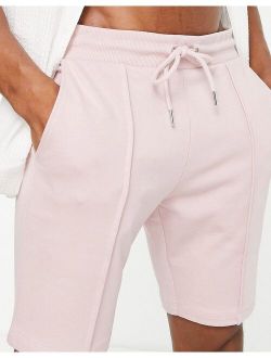 jersey skinny shorts with pin tucks in pink