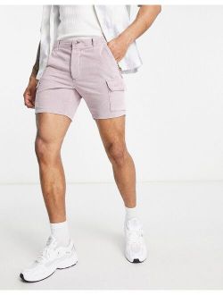 slim cord shorts with cargo pockets in acid wash purple