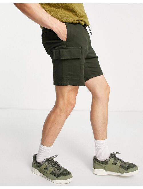 ASOS DESIGN slim cargo shorts in dark green