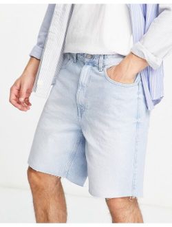 raw hem denim shorts in light blue