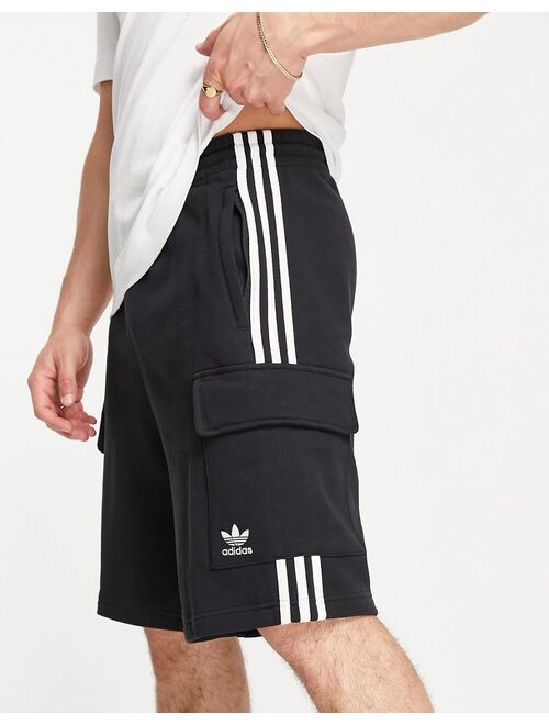adidas Originals adicolor three stripe cargo shorts in black