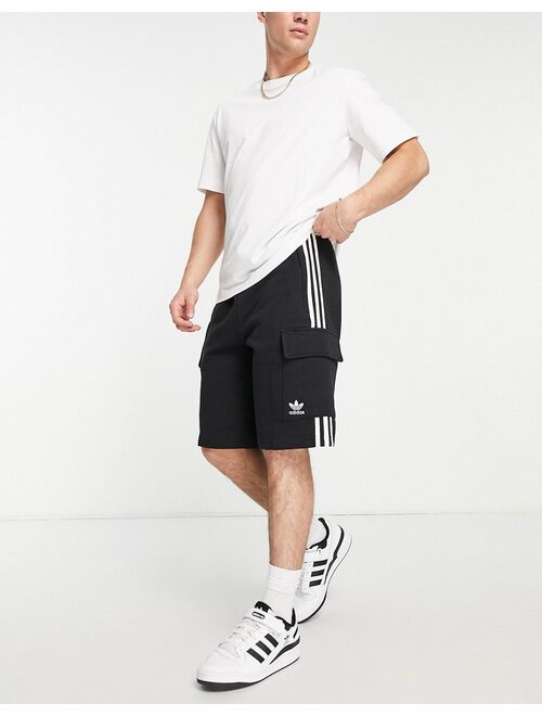 adidas Originals adicolor three stripe cargo shorts in black
