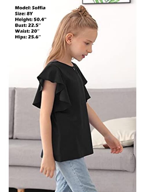 GORLYA Girl's Tunic Butterfly Sleeve Tops Casual Solid T-Shirt Blouse for 4-14T Kids