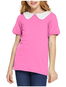 Girls Long/Short Sleeve Tops Basic Peter Pan T-Shirts Soft Blouses Tees