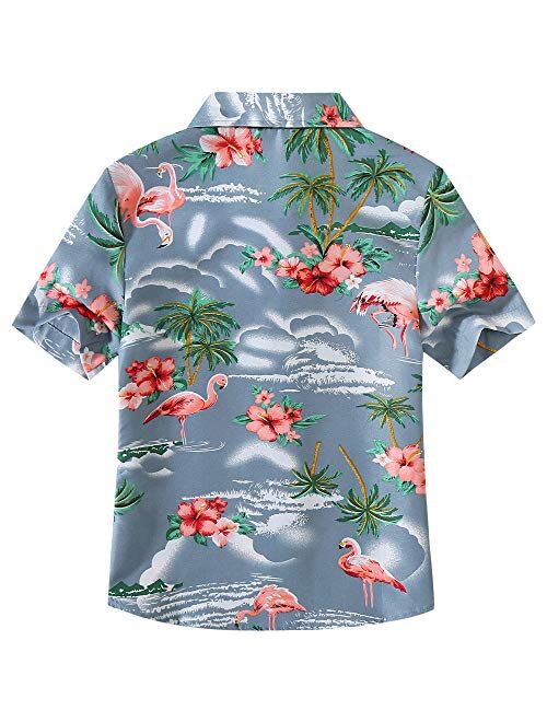 SSLR Youth Big Girls Hawaiian Shirt Casual Short Sleeve Button Down Shirt