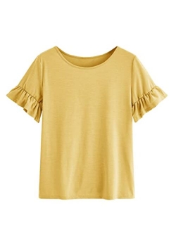 Vermisse Girls Summer Cute T Shirt Short Ruffles Sleeve Basic Soft Casual Plain Tunic Tops Tees