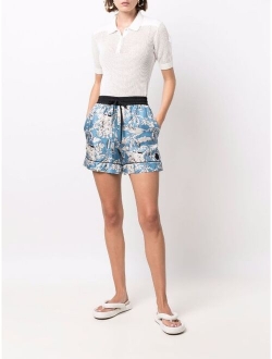 floral-print drawstring silk shorts