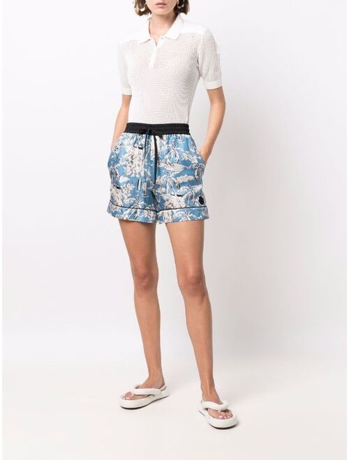 Moncler floral-print drawstring silk shorts