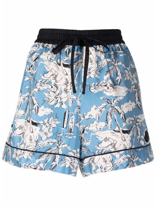 Moncler floral-print drawstring silk shorts
