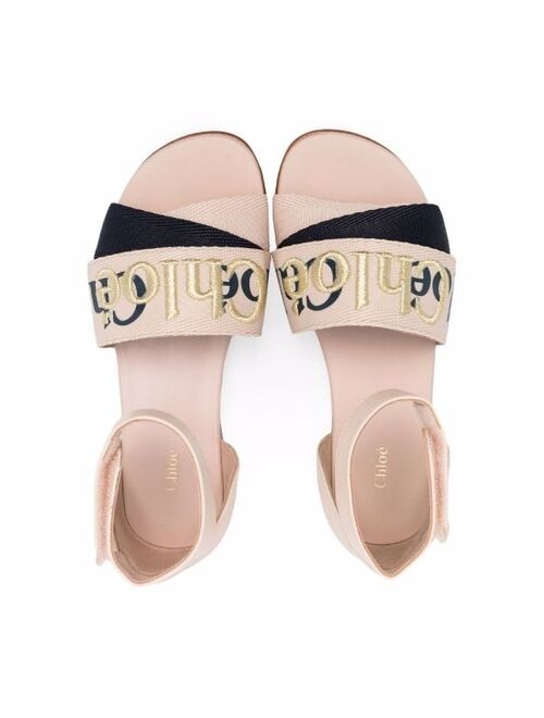 Chloe Kids embroidered-logo open-toe sandals