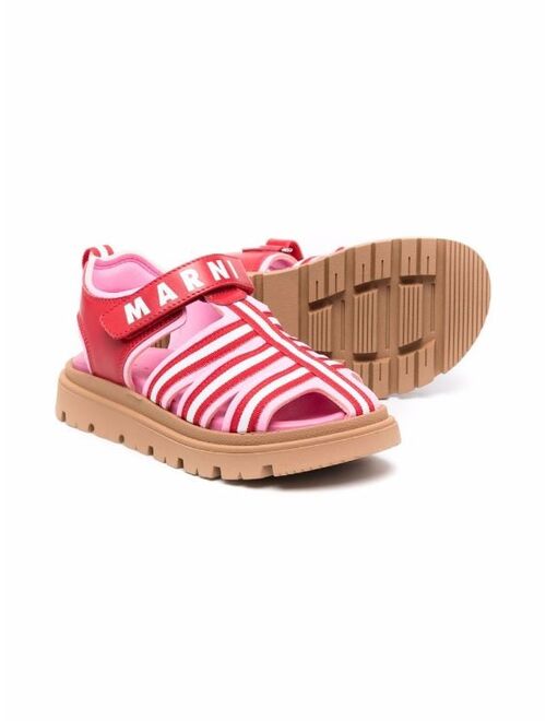 Marni Kids logo-strap stripe-print sandals
