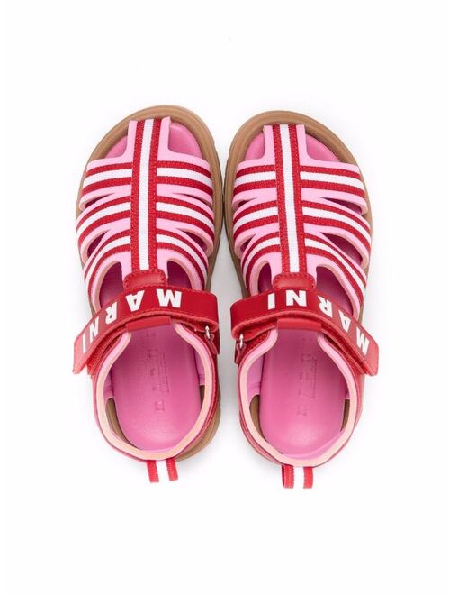 Marni Kids logo-strap stripe-print sandals