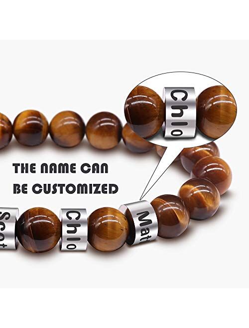 Orfan Personalized Stone Beads Bracelets for Men Lava Beads Bracelet Tiger Eye Beads Bracelet with Custom Name Engraved Bracelet for Fathers Day