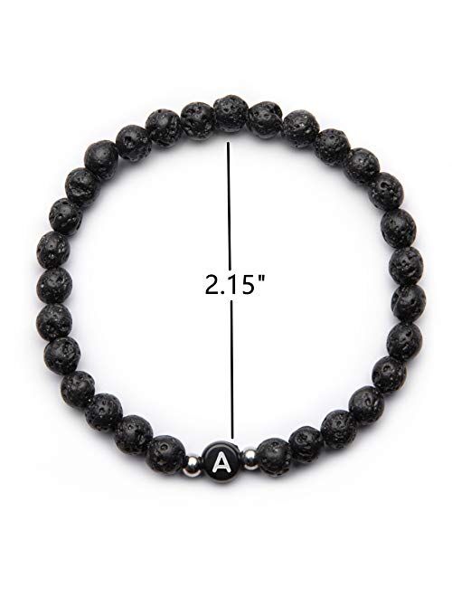 Migati Initial Lava Rock Name Bracelet Personalized for Women Men Couples Girls Boys Aromatherapy Essential Oil Diffuser Stress Relief Yoga Elastic