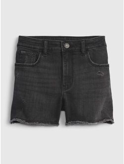 Kids High Rise Denim Shortie Shorts with Washwell