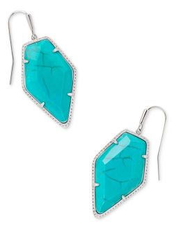 Rhodium-Plated Framed Gemstone Drop Earrings