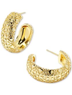 14k Gold-Plated Small Etched C-Hoop Earrings, 0.9"