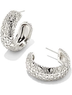 14k Gold-Plated Small Etched C-Hoop Earrings, 0.9"