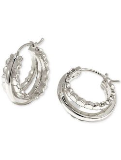 Rhodium-Plated Small Triple-Row Hoop Earrings, 0.78"