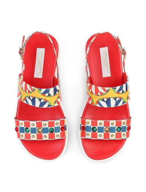 Buy Dolce & Gabbana Kids Carretto print embellished sandals online ...