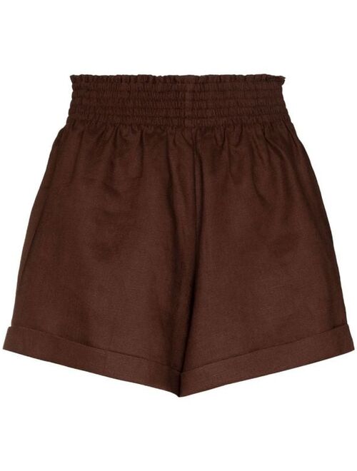 Reformation smocked-waist linen shorts
