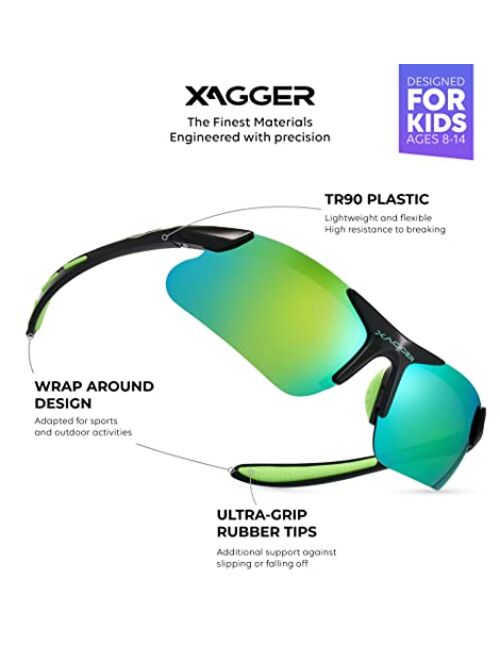 Xagger Youth Polarized Sports Sunglasses for Boys Girls Age 8-14 Kids Teens Baseball Softball TR90 Frame Glasses