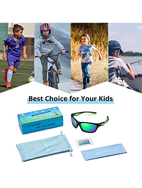 Deafrain Kids Polarized Sunglasses TPEE Unbreakable Flexible Sport Glasses UV Protection for Boys Girls Age 3-7