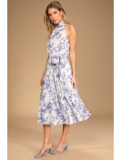 Float to You Hot Pink Floral Print Halter-Neck Tiered Midi Dress