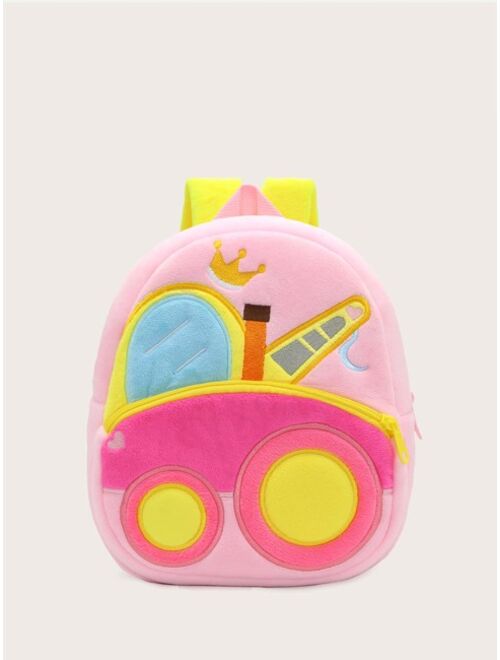 Shein Girls Engineering Vehicle Embroidery Backpack