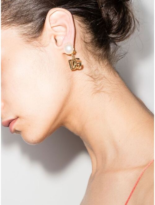 Dolce & Gabbana logo-charm pearl earrings